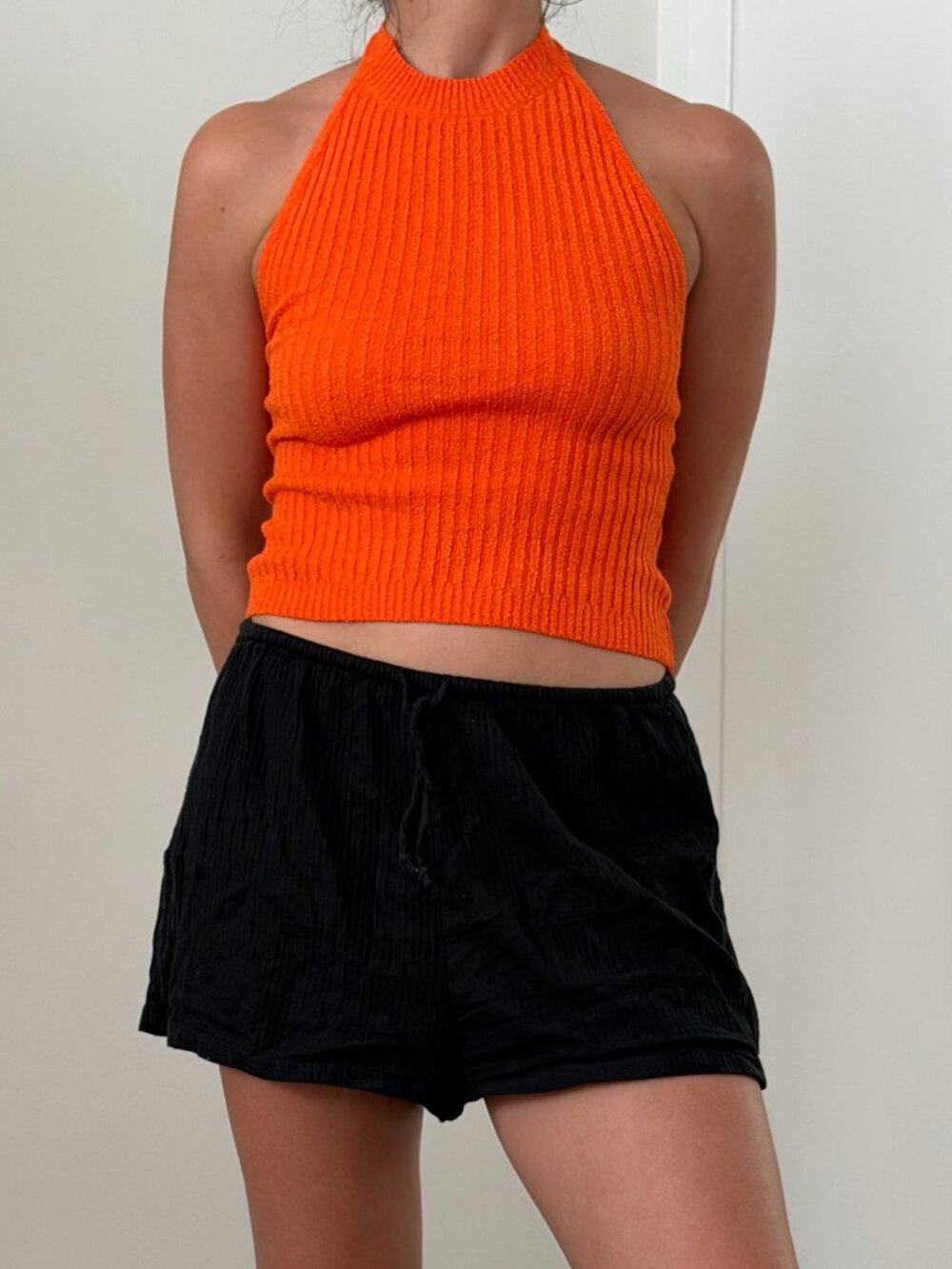 LE LIS Collection Ribbed Halter Knit Top – NWT – Neon Orange – XS